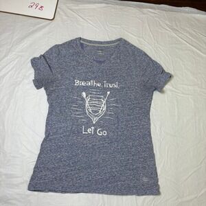 Reef Legends Womens‎ Blue Graphic V Neck T Shirt Breathe Trust Let Go